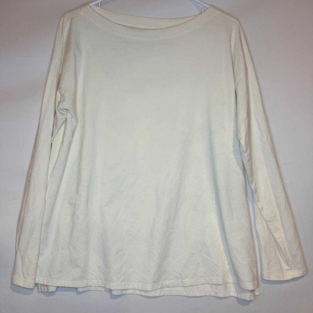 J.Jill Luxe Supima Boat-Neck Tee Off White Cream Long Sleeve Shirt Womens Medium